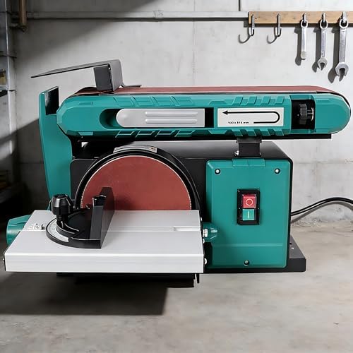 4" x 36" Belt 6" Disc Sander Combo, 120V/60Hz Bench Sander, Adjustable 0–90° Tilt & 0–45° Bevel Table, Belt Grinder Polisher Grinding Machine for Metal, Woodworking and DIY (Green)