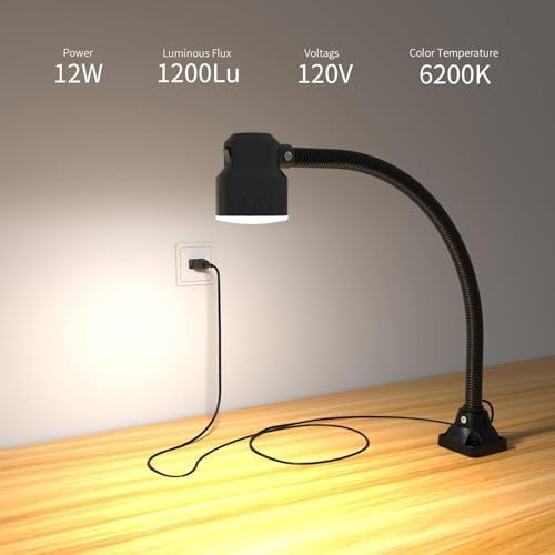 LED Work Light, 20in Flexible Gooseneck Lamp with 35LEDs, 1200 Lumen Machine Light for Lathe CNC illing Drill Press Sewing Machine IndustrialLighting,120V