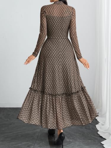 GothDark Polka dot Dress for Women Tie Neck Bow Ruffle Fall Vintage Dress