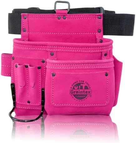 Graintex 5 Pocket Suede Leather Tool Belt/Bag, Multipurpose Leather Tool Belt for Women and Men, Ideal for Construction, Electrician, Handymen, Carpenter, Gardening Pouch & DIY Projects