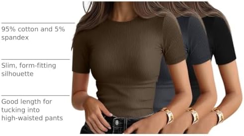 Ficerd 3 Pack Women's Ribbed Short Sleeve T-Shirts