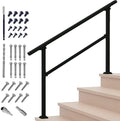 Hand Rails for Outdoor Steps，Stair Handrail & Indoor Stair Railing Kit，Railings for Outdoor Steps for Fence & Outdoor Steps (1, Black-Straight, 4 Step)