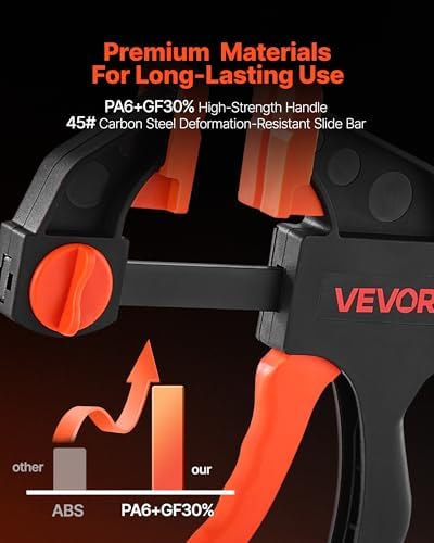 VEVOR Bar Clamps for Woodworking, 2-Pack 12 inch and 2-Pack 6 inch, One-Handed Clamp/Spreader, Quick-Grip F-Clamp with 154 lbs Load Limit, Premium Plastic and Steel, for Woodworking Metal working