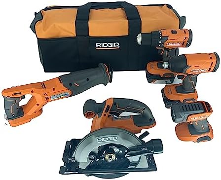 RIDGID 18V Lithium-Ion Cordless 5-Tool Kit with (2) 4.0 Ah Batteries and Charger- R9635