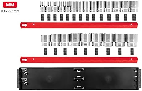 TEKTON 1/2 Inch Drive 12-Point Socket Set, 23-Piece | SHD92120 | (10 - 32 mm), Shallow, Socket Rail
