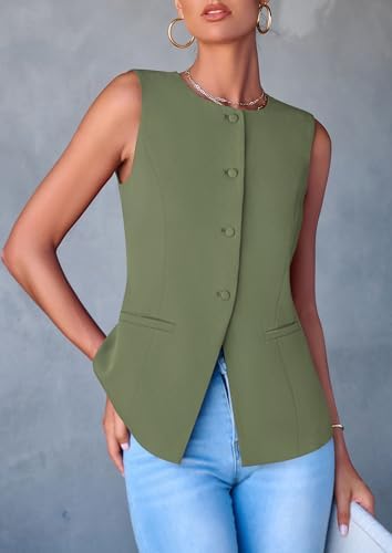 PRETTYGARDEN Women Tailored Suit Vest Business Casual Tops