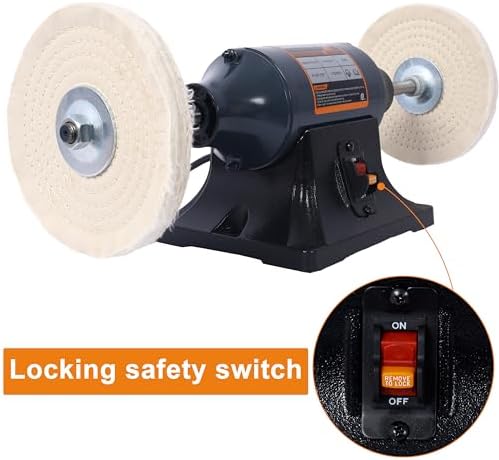 Bench Buffer Polisher Motor with 8 Inch Dual Buffering Wheels-4 Pole motor, Includes 4PCs 80Ply Thic Buffing Wheels for Buffing Metal, Jewelry, Wood, Jade, and Plastic Parts