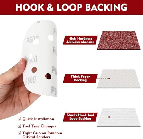 1000 Pcs 5 Inch 8 Hole Sanding Discs Round Hook and Loop Sandpaper 60/80/100/120/150/180/240/320/400/600 Grits Sandpaper for Random Orbital Sander Wood Sanding Automotive Wood Metal Polishing