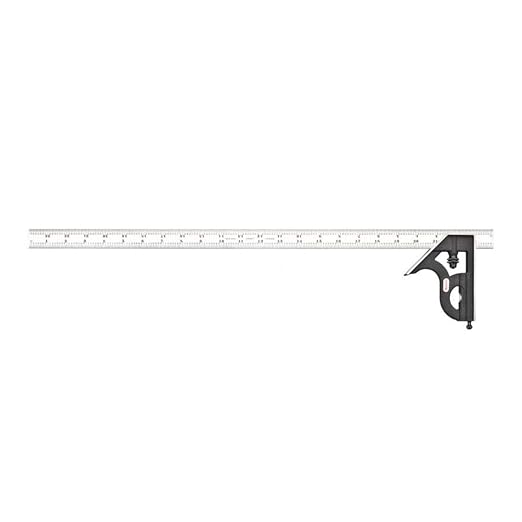 Starrett Steel Combination Square with Square Head - 24" Blade Length, Cast Iron Head, Hardened Steel, Reversible Lock Bolt, Scriber, 4R Graduation Type - C11H-24-4R