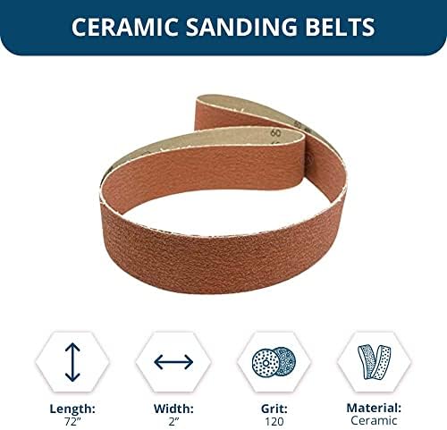 Benchmark Abrasives 2" x 72" Premium Ceramic Sanding Belts for Grinding Deburring Polishing Rust Removal on Metal, Stainless Steel, and Carbon Steel, Use with Belt Disc Sander (6 Pack) - 120 Grit