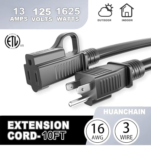 HUANCHAIN Indoor Black Extension Cord 10 FT 2Pack Waterproof 16/3 Gauge