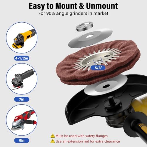 8" Non-Woven Airway Satin Buffing Wheel, 2 PCS Hard Polishing Wheel for Angle Grinder, Ideal for Sanding & Polishing Aluminum, Stainless Steel (5/8" Arbor Hole)