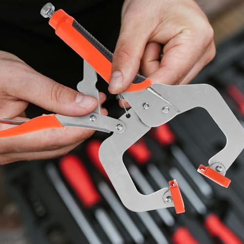 2pcs 11-inch C-clamp Workholding Devices with Non-slip Handle and Safety Plastic Guard, Heavy Duty Locking Pliers for Woodworking, Pipe Clamping, and Home Improvement