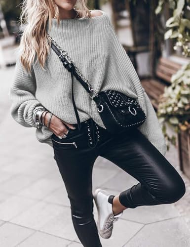 Womens Oversized Sweaters Loose Solid Casual Long Sleeve Mock Neck Knitted Jumper Tops