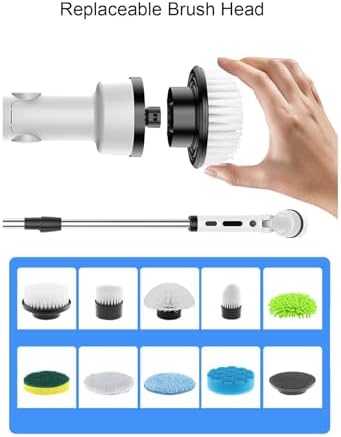 Electric Spin Scrubber, Bathroom Cleaner Brush, Cordless Shower Scrubber with Replaceable Brush Heads, Detachable Handle Power Cleaning Brush for Bathroom Floor Tile