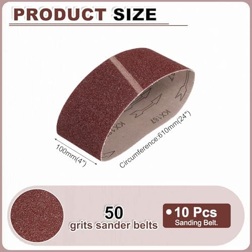 HARFINGTON 4 x 24 Inch Sanding Belts, 10 Pcs 50 Grit Aluminum Oxide Abrasive Belt Sander File Belt for Woodworking, Metal Polishing, Knife Sharpener