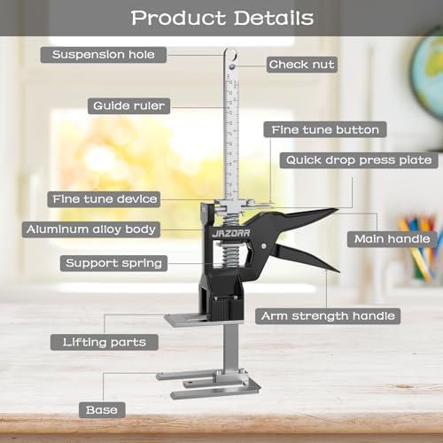 2Pcs Multi-Function Furniture Lifter Jack, 440LB Load Capacity with Slow/Fast Descent Control, Labor Saving Arm Tool for Lifting Door Panels, Wall Tile Locator, Cabinet Board
