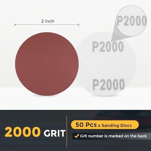 HARFINGTON 50 Pcs 2 Inch Sanding Discs 2000 Grit Red Aluminum Oxide