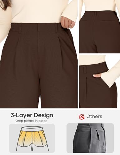 1X-5X Plus Size Wide Leg Dress Pants Women Pull On Stretchy Work Pants
