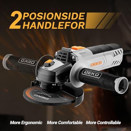 8-Amp Angle Grinder: DEKOPRO 4-1/2 inch Electric Corded Grinder Power Tools with Grinding and Cutting Wheels, Auxiliary Handle and Wrench for Cutting, Polishing and Grinding