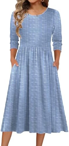 Zeagoo 3/4 Sleeve Women's Dress Casual Aline Summer Fall Midi Long Dresses