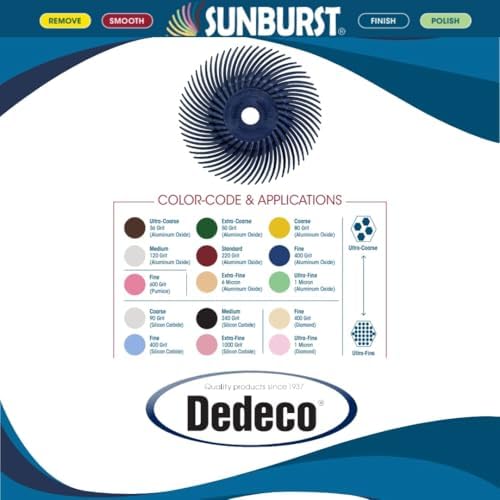Dedeco Sunburst Radial Bristle Discs 12-Pack - 4" Curved - 3/8" Arbor - Blue 400 Grit (Fine) - Aluminum Oxide for Polishing & Finishing