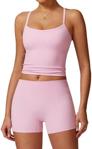 QBGJTD Two Piece Workout Sets For Women Tank Top Matching High Waist Booty Lifting Shorts Gym Yoga Active Wear Outfits