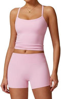 QBGJTD Two Piece Workout Sets For Women Tank Top Matching High Waist Booty Lifting Shorts Gym Yoga Active Wear Outfits
