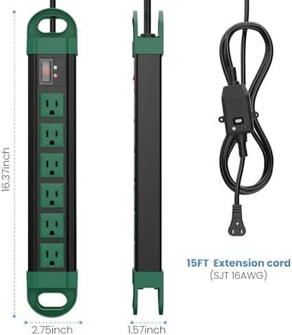 HHSOET GFCI Outdoor Power Strip Weatherproof IPX6 Waterproof, Green 15FT