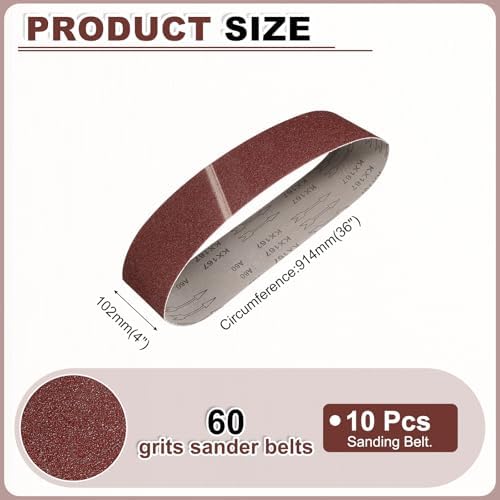 HARFINGTON 4 x 36 Inch Sanding Belts, 10 Pcs 60 Grits Aluminum Oxide
