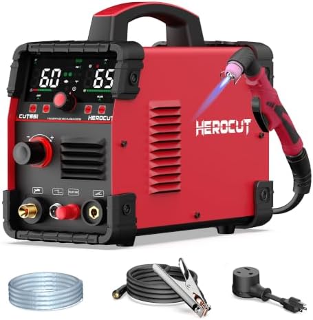 Plasma Cutter, 65Amps HEROCUT Plasma Cutter Machine CUT65i, Non-Touch Pilot Arc, 110/220V Dual Voltage IGBT Inverter, Screen Display, Air Sensor, 20mm Max Cutting Thickness, 2T/4T for Beginners DIY