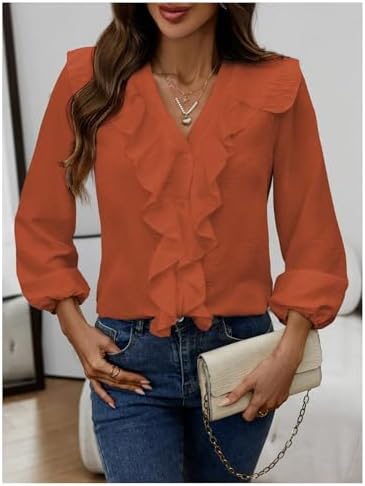 GORGLITTER Women's Ruffled Top Blouses Dressy Business Casual Outfits