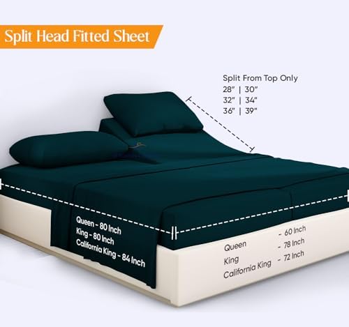 JS Sanders Collection 600TC Flex Top Queen Sheets for Sleep Number Bed - 100% Cotton 4 Pcs Top Split Queen Sheets for Adjustable Bed Queen 30 Inch Down Teal -18 Inch Deep