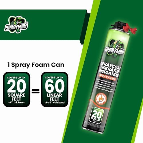 Sprayman Spraycoat Fire Rated Spray Foam Insulation Kit 20 Sq Ft (6 x27.1oz) High R-Value (11.32 / 2in) Heat & Noise Reduction, Closed Cell Foam for Wall & Attic - Gun, Cleaner & Safety Gear, 6 Pack