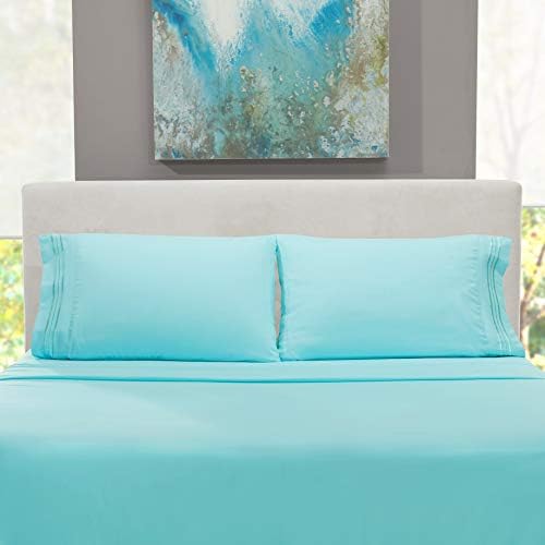 Hearth & Harbor Cal King Size Sheets - 4 Piece Bed Sheet Set, Hotel Luxury Double Brushed Bed Sheets - Extra Soft Bedding Sheets & Pillowcases, California King, Aqua Blue