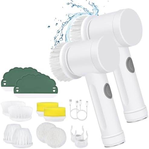 Electric Spin Scrubber, Bathroom Shower Scrubber, Rechargeable Cleaning Brush with 4 Brush Heads for Wall, Floor, Tile (2)
