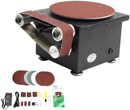 6-Inch Mini Disc Sander, 7 Speed Adjustable Bench Belt Sander Grinder, Electric Tabletop Belt Sanders for Metal Wood Knife Steel Iron Plastic Working, 100W 110V