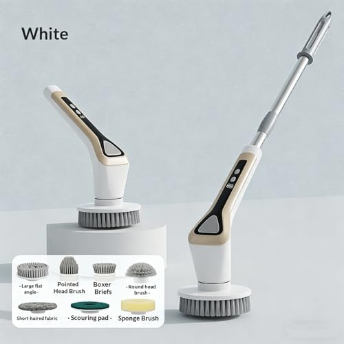 Electric Spin Scrubber, Full-Body Spray Cleaning Solution Waterproof Bathroom Electric Scrubber with LCD Display, Cordless Cleaning Brush Scrubber for Bathroom and Kitchen Cleaning