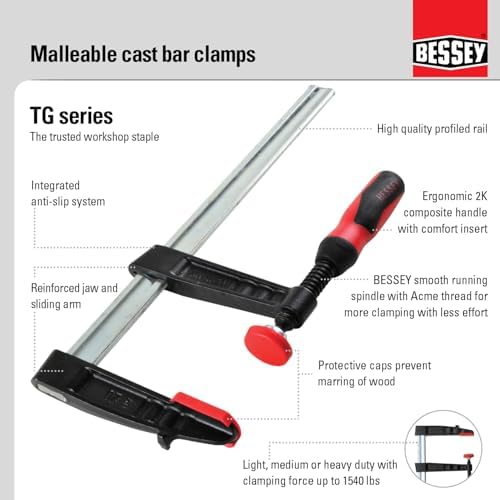 BESSEY TG4.008+2K Clamp, woodworking, F-style, 2K handle, replaceable pads, 4 In. x 8 In., 880 lb,Black