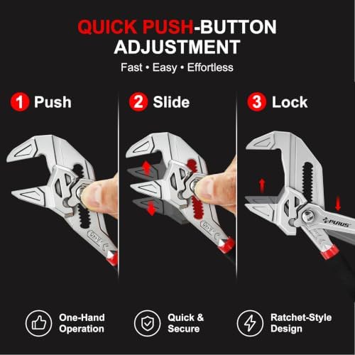 PURUS 10-Inch Pliers Wrench, CR-V Adjustable Wrench, Smooth Parallel Jaws, Groove Lock, Non-Slip Handle, with Storage Bag for home, Plumbing, Faucet, Pipe & Home Repair