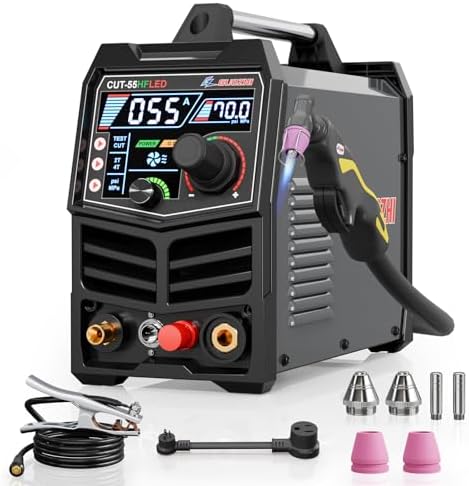 GZ GUOZHI Plasma Cutter 55Amp High Frequency Non-Touch Arc Digital Screen Display DC Inverter 110/220V Dual Voltage Blowback Plasma Cutting Machine CUT-55HFLED