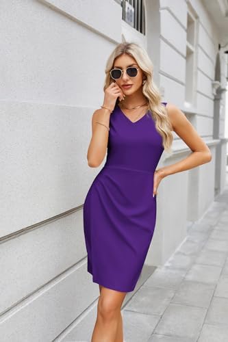 GRACE KARIN Women Wear to Work Sleeveless V-Neck Ruched Bodycon Wrap Office Party Cocktail Pencil Dresses