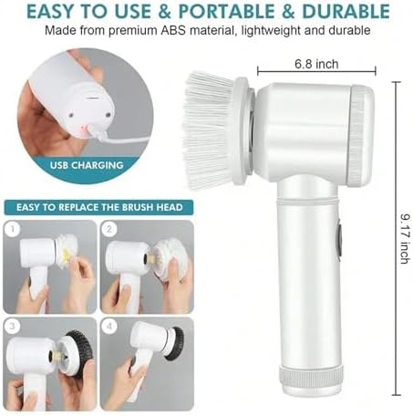 Electric Spin Scrubber, Cordless Cleaning Brush with 5 Heads