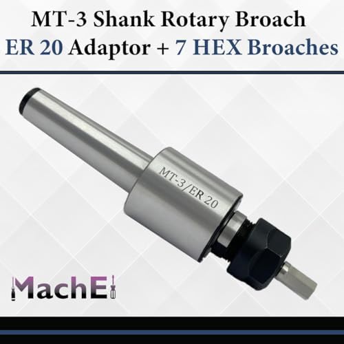 MachEl MT3 Shank Rotary Broach Kit with ER-20 Adapter & 7-Piece Hex Broach Set – Premium Precision Tools for CNC and Milling Operations