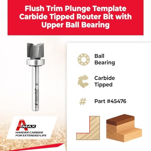 Amana Tool - 45476 Carbide Tipped Straight Plunge .615 Dia x 1/2 x 3/8 Shank with Upper Bb