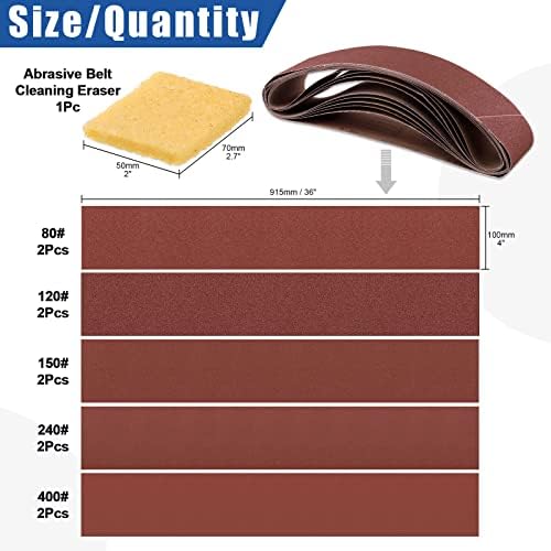 Glarks 23Pcs Sanding Belts and Sanding Discs Set Including 10Pcs 4 x 36 Inch 80/120/150/240/400 Grits Sanding Belts and 12Pcs 80/100/120/180/ 240/400 Grits Self Adhesive No-hole Sticky Sanding Discs