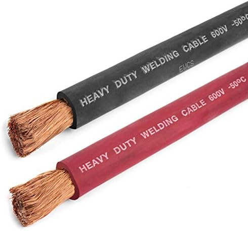 EWCS 1/0 Gauge Premium Extra Flexible Welding Cable 600 Volt - Combo Pack - Black+Red - 10 Feet of Each - Made in The USA