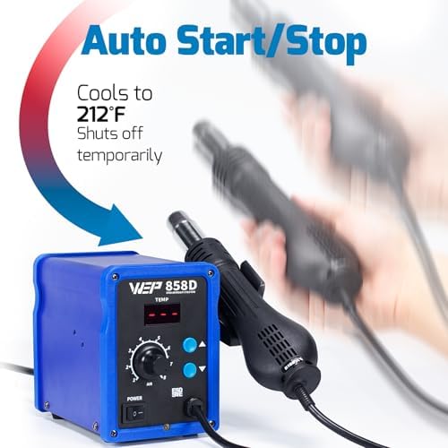 WEP 858D Hot Air Rework Soldering Station with Temperature Control, Adjustable Air Volume, Digital Display for SMD Soldering with 4 Extra Hot Air Nozzles
