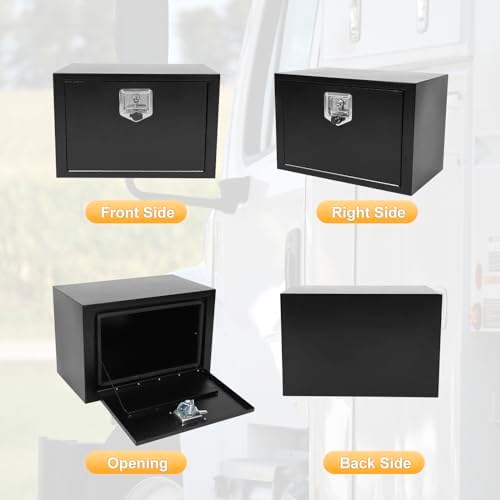 24 Inch Underbody Truck Box Steel Storage Tool Box,24 x 14 x 16 Tool Chest Organizer w/Lock and Keys For Pickup,Truck Bed, RV, Trailer,Heavy Duty Waterproof Black box