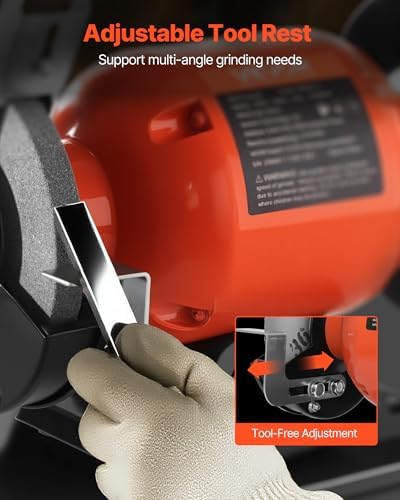 VEVOR Bench Grinder, 6-inch Single Speed Bench Grinder, 1750RPM Low-Speed Table Grinders with 250W 2A Induction Motor, 36/60-Grit Grinding Wheels & Adjustable Tool Rest for Precise Sharpening Grinding